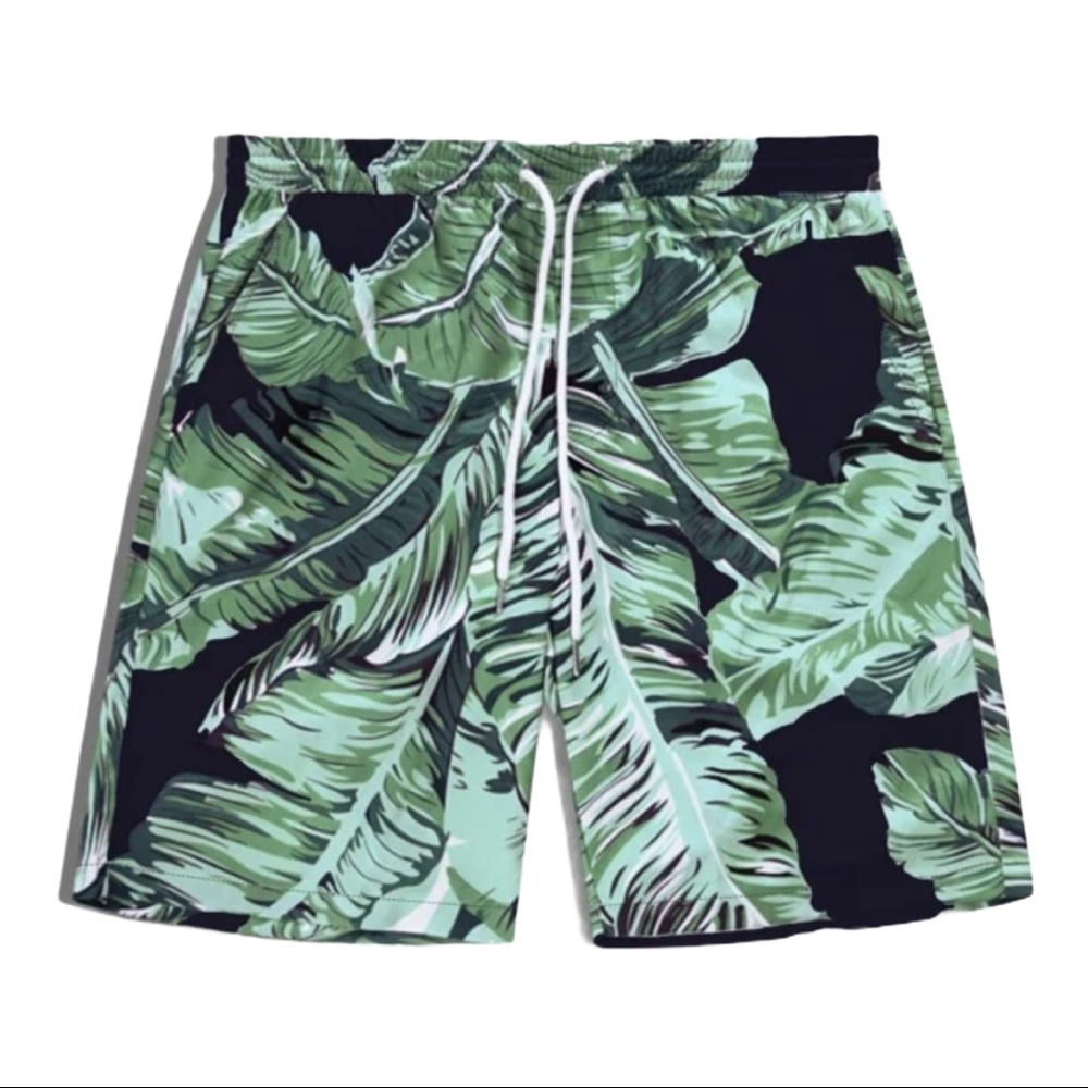 Mens tropical leaf print swim shorts trucks black - Picture 1 of 4